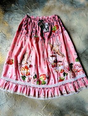 Maxi Skirt Vintage Lace Cottage European Cotton Tea Cup/Magnolia/Rose/Bird